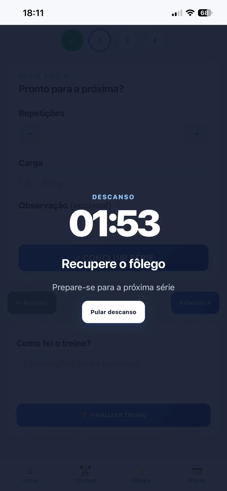 Cronômetro real de descanso do JrFitPro